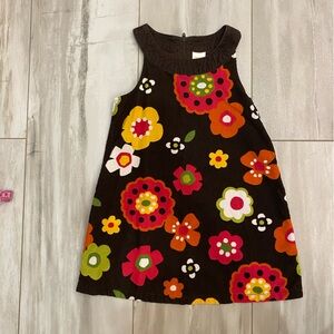 Gymboree Fall Brown Corduroy Jumper Dress with Retro Colorful Flowers, size 4